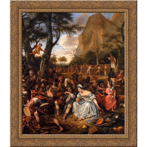 Worship of Golden Calf 24x20 Gold Ornate Wood Framed Canvas Art by Jan Steen