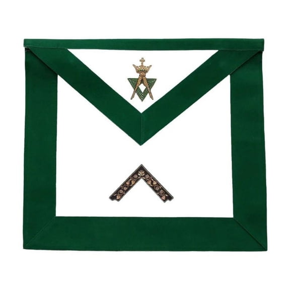 Worshipful Master Allied Masonic Degrees Apron - Adjustable Green Velvet with Gold-Plated Snake Fitting