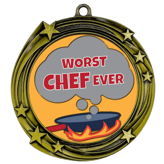Worst Chef Ever Novelty Stars Design Medal | Funny Coworker or Family Award | High Relief Quality Metal Medal