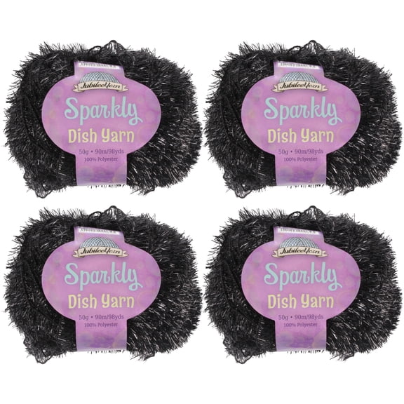 Worsted Weight Dish Scrubby Sparkle Yarn, 50g Per Skein, 4 Skeins Color 02 Black