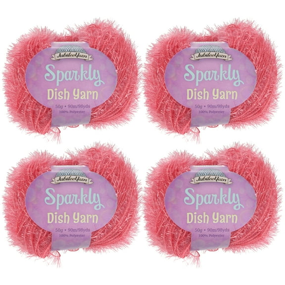 Worsted Weight Dish Scrubby Sparkle Yarn, 50g Per Skein, 4 Skeins Color 109 Soft Red