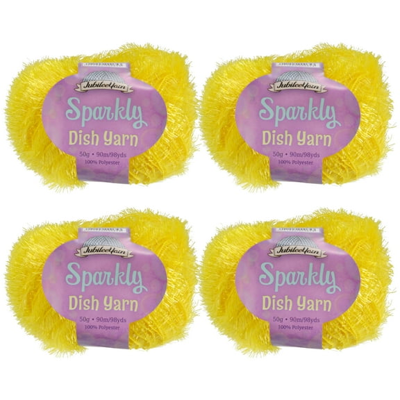 Worsted Weight Dish Scrubby Sparkle Yarn, 50g Per Skein, 4 Skeins Color 111 Yellow