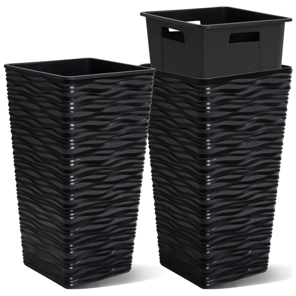 Worth 2 Pack 22" Tall Plastic Square Tapered Planter with Inside Pots, Black
