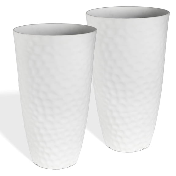 Worth 2 Pack 24" Tall Large Plastic Round Planter with Drainage Hole, White