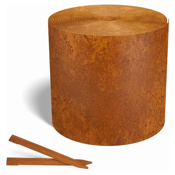 Worth Galvanized Steel Landscape Edging Roll with 16 Stakes, 10 Inch x 50 Foot, Rust