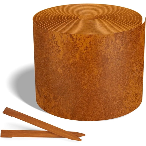 Worth Galvanized Steel Landscape Edging Roll with 8 Stakes, 4.5 Inch x 25 Foot, Rust