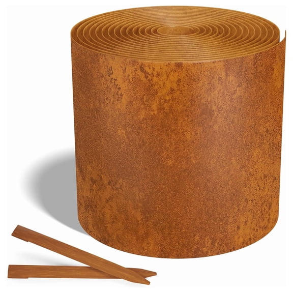 Worth Galvanized Steel Landscape Edging Roll with 8 Stakes, 4.5 Inch x 50 Foot, Rust