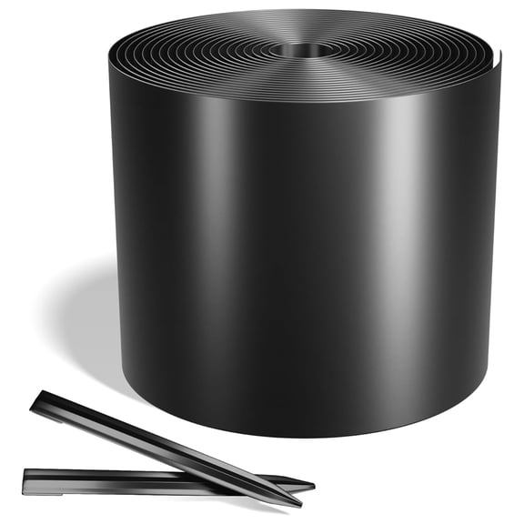 Worth Galvanized Steel Landscape Edging Roll with 8 Stakes, 8 Inch x 25 Foot, Black