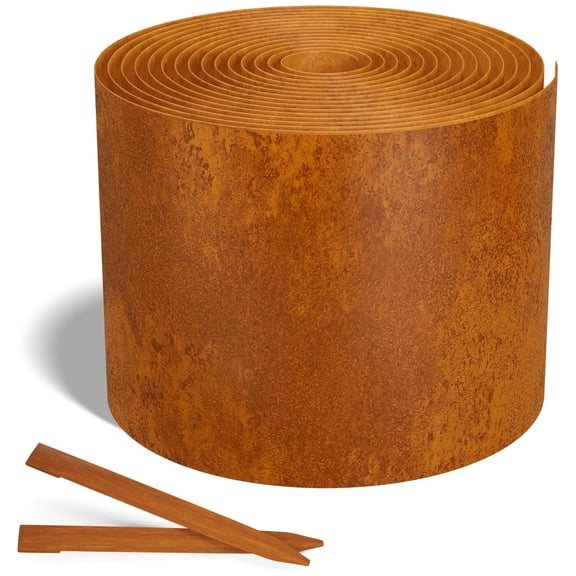 Worth Galvanized Steel Landscape Edging Roll with 8 Stakes, 8 Inch x 25 Foot, Rust