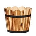thumbnail image 1 of Worth Imports Inc 11" Scallopped Acacia Wood Barrel Planter - 11, 1 of 1