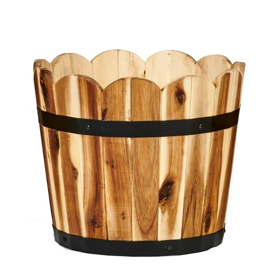 Worth Imports Inc 11" Scallopped Acacia Wood Barrel Planter - 11