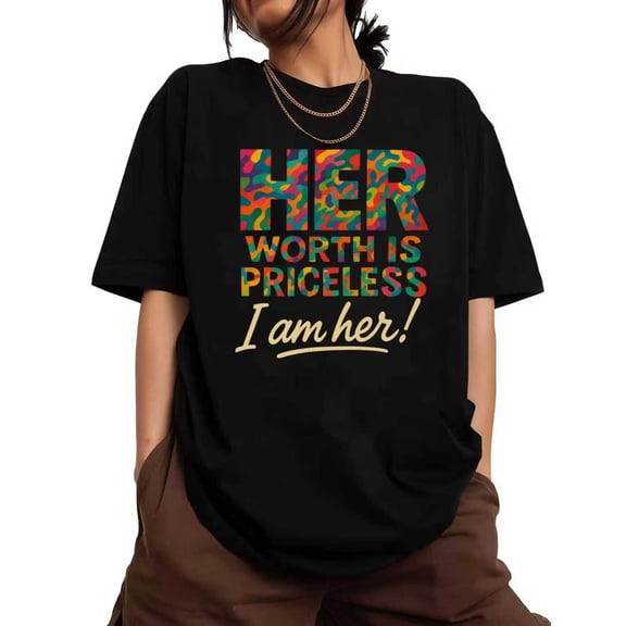 Worth Is Priceless Graphic Tee T-shirt Top Fashion and Breathable Casual Cotton T-Shirt Black S-5XL