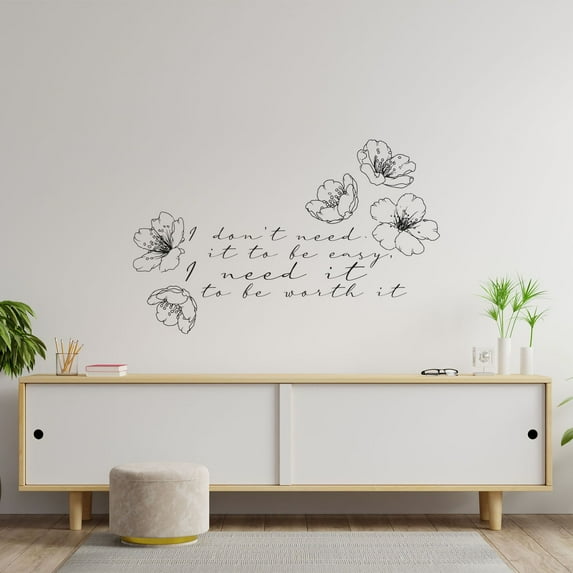 Be Worth It Life Quote Cherry Blossom Japanese Flower Sakura Wall Sticker Art Decal for Girls Boys Kids Room Bedroom Nursery House Fun Home Decor Stickers Wall Art Vinyl Decoration Size (18x20 inch)