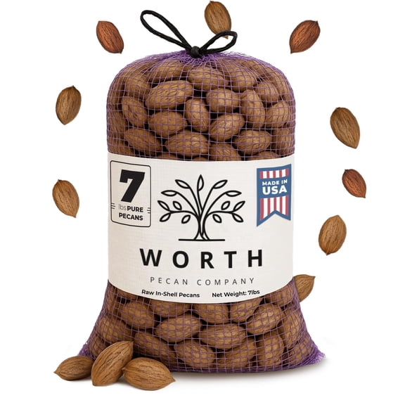 Worth Pecan CompanyGeorgia Pecans 7 Pound Bulk Bag - Raw Nuts InShell, Whole Pecans in Shell, Natural and Unprocessed Snack, Baking & Gifting | FamilyFarmed in Georgia Pecans