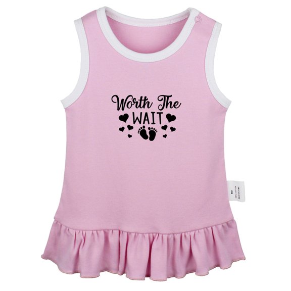Worth The Wait Funny Dresses For Baby, Newborn Babies Skirts, Infant Princess Dress, 0-24M Kids Graphic Clothes (Pink Sleeveless Dresses, 0-6 Months)