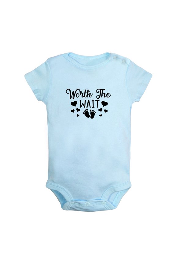 Worth The Wait Funny Rompers For Babies, Newborn Baby Unisex Bodysuits, Infant Jumpsuits, Toddler 0-12 Months Kids One-Piece Oufits (Blue, 0-6 Months)