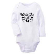 Worth The Wait Funny Rompers, Newborn Baby Unisex Bodysuits, Infant Jumpsuits, Toddler 0-12 Months Kids Long Sleeves Oufits (White, 6-12 Months)