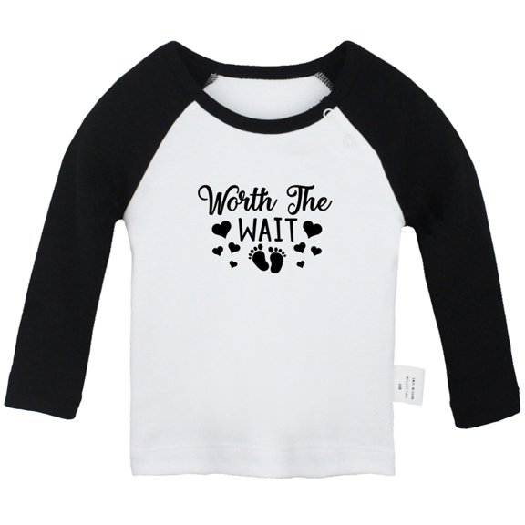 Worth The Wait Funny T shirt For Baby, Newborn Babies T-shirts, Infant Tops, 0-24M Kids Graphic Tees Clothing (Long Black Raglan T-shirt, 12-18 Months)