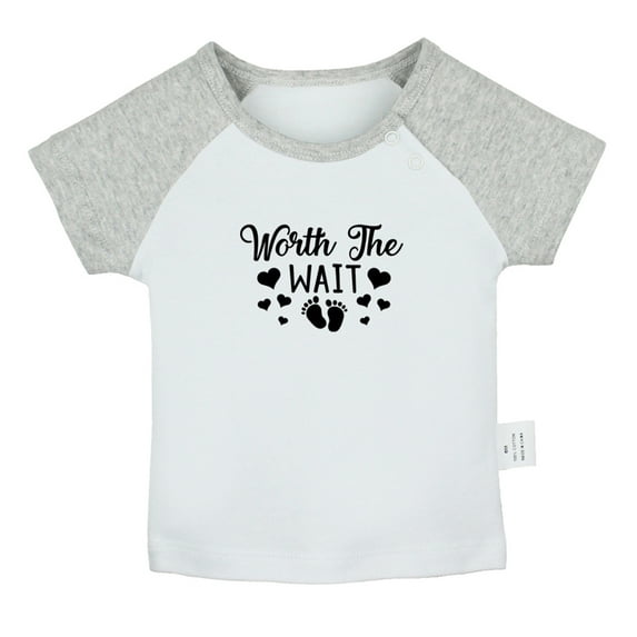 Worth The Wait Funny T shirt For Baby, Newborn Babies T-shirts, Infant Tops, 0-24M Kids Graphic Tees Clothing (Short Gray Raglan T-shirt, 12-18 Months)