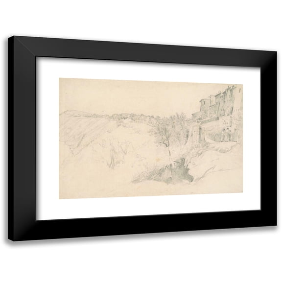 Worthington Whittredge 14x11 Black Modern Framed Museum Art Print Titled - Hillside with Houses and Figures (1854-1859)