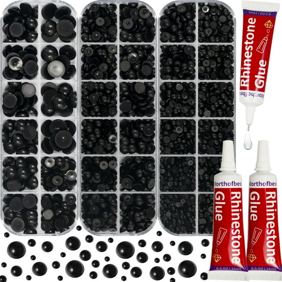 Worthofbest Flat Back Pearls with B7000 Glue for Clothes, Shoes, Crafts, DIY and More - Black