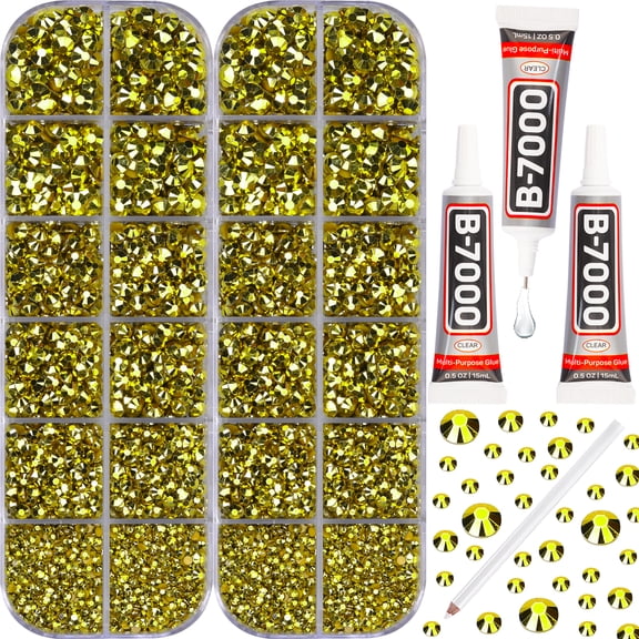 Worthofbest Flatback Rhinestones with B7000 Glue for Crafts, Flat Back Gems Crystals - Gold