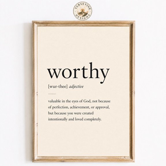 Worthy Definition Wall Art Christian Inspirational Typography Print Minimal Faith Encouragement Decor, Unframed Paper Print