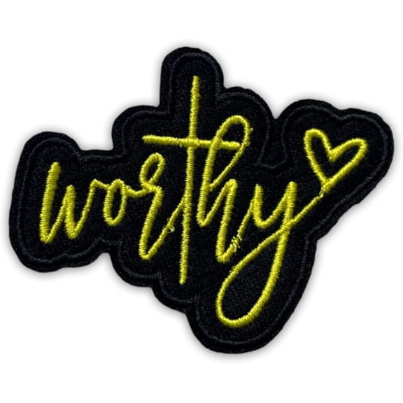 Worthy Patch 3 Inches Heart Cute Positive Motivation Meme Funny Iron On/Sew On Embroidery Fabric Applique Patches for Trucker Hats Clothes Backpack DIY Accessories Coworkers Friends Mom Gifts