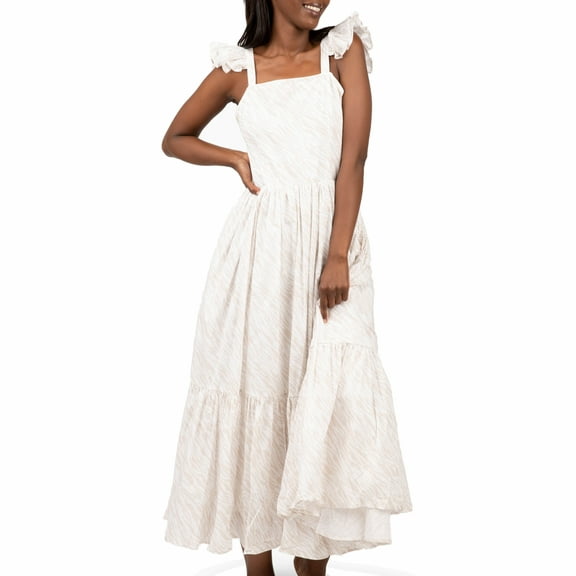 Worthy Threads Women’s Ruffle Sleeve Dress in Light Zebra Print