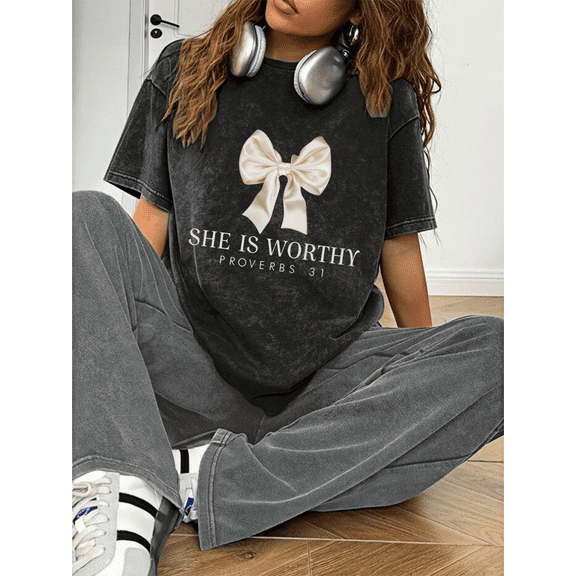 Worthy Woman Tee Christian T-Shirt Inspirational Design Soft Cotton Comfort Fit Colors Black S-2XL Plus Size