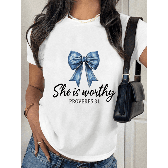 Worthy Woman Tee Christian T-Shirt Top Inspirational Design Soft Cotton Comfort Fit Colors White Sizes S-5XL