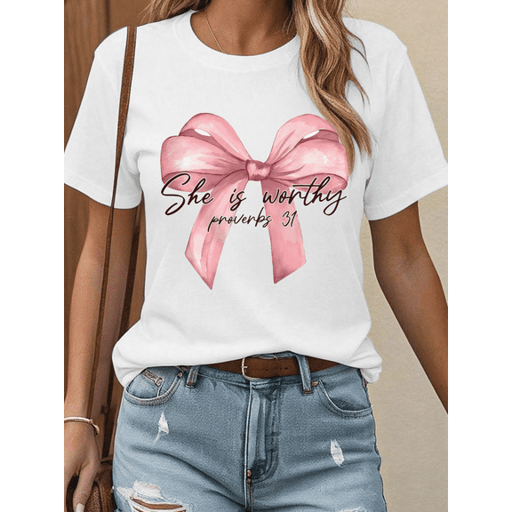 Worthy Woman Tee Christian T-Shirt Top Soft Short Sleeve Round Neck Cotton Comfort Fit Colors White Sizes S-5XL