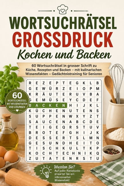 WortsuchrÃ¤tsel Grossdruck - Kochen und Backen: 60 WortsuchrÃ¤tsel in grosser Schrift zu KÃ¼che, Rezepten und Backen - mit , (Paperback)