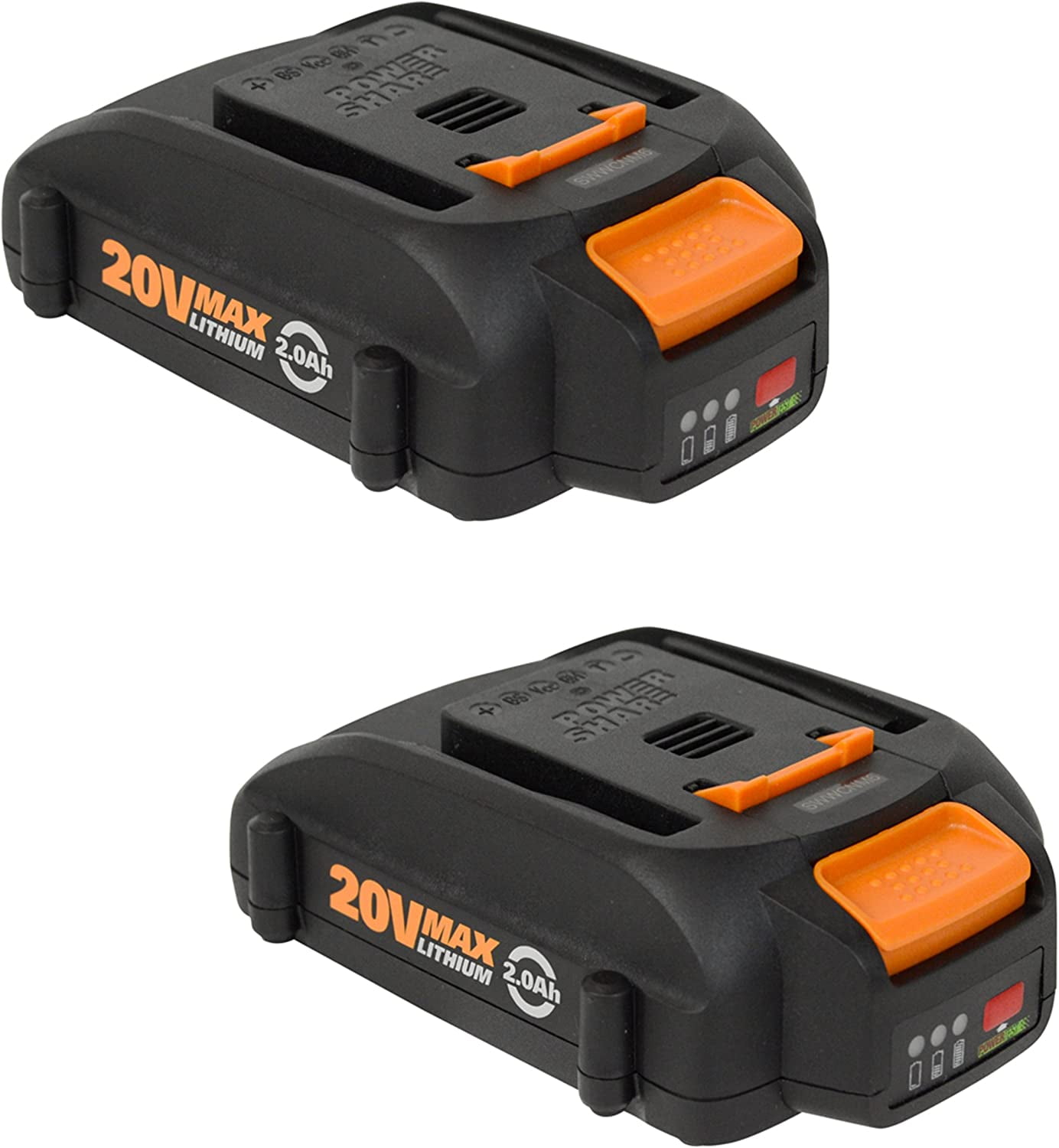 Worx 2 Pack of OEM 20V 2.0Ah Lithium Ion Battery Pack w/Fuel Gauge 