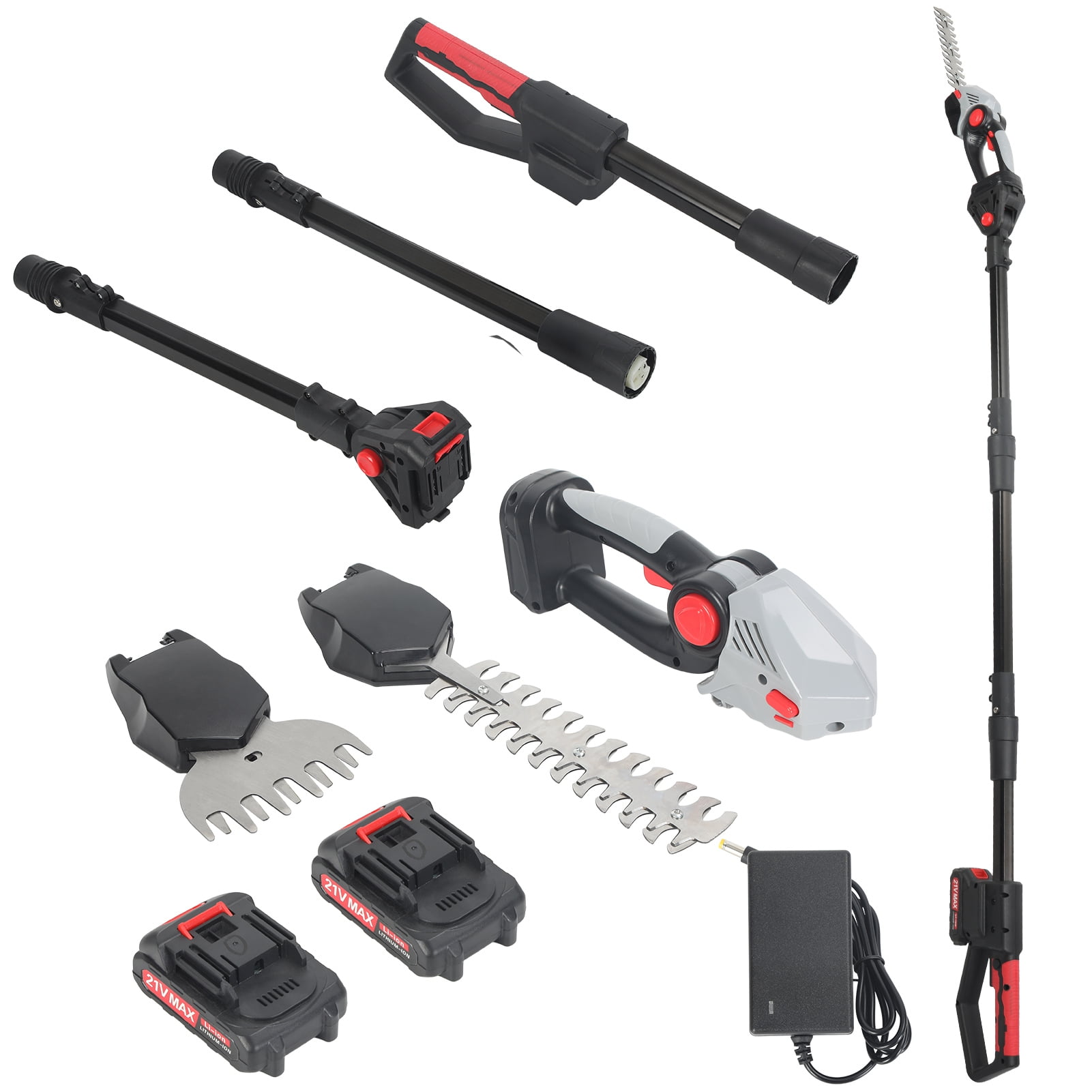 Worx Cordless 2-in-1 Hedge Trimmer & Grass Shear, with Retractable Extension Pole & 2 Batteries, 5-Angle Adjustable Head for Lawn, Shrub, Branch Trimming and Garden Yard Maintenance