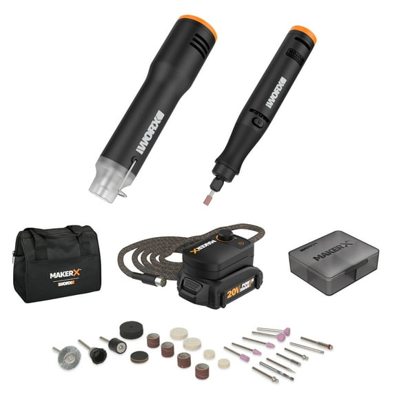 Worx MakerX WX989L 20V 2-Pc Combo Kit - Rotary Tool & Heat Gun with 42 Accessories