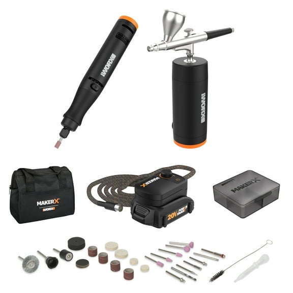 Worx MakerX WX992L 20V 2pc Crafting Tool Combo Kit - Rotary Tool + Air Brush