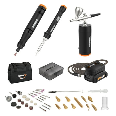 Worx WX993L MakerX Kit with Rotary Tool, Wood & Metal Crafter, and Air Brush in Carry Bag - Black