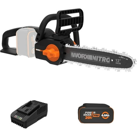 WORX - Nitro 20V 12" Cordless Brushless Chainsaw (1 x 4.0 Ah Battery and 1 x Charger Included) - Black