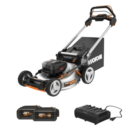 WORX - Nitro 40V Cordless Self-Propelled Lawn Mower (2 x 5.0 Ah Batteries and 1 x Charger) - Black