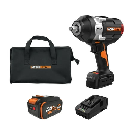 WORX - Nitro 20V 1/2" Cordless Brushless Impact Wrench (1 x 5.0 Ah Battery and 1 x Charger Included) - Black