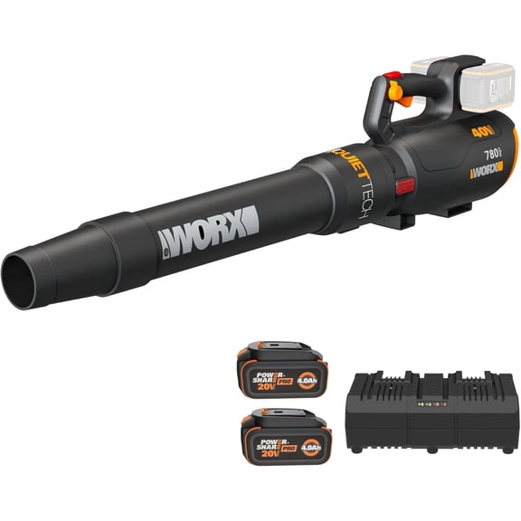 Worx WG582 40V 4.0Ah Cordless 780 CFM & 190 MPH QuietTech Blower – Batteries & Charger Included