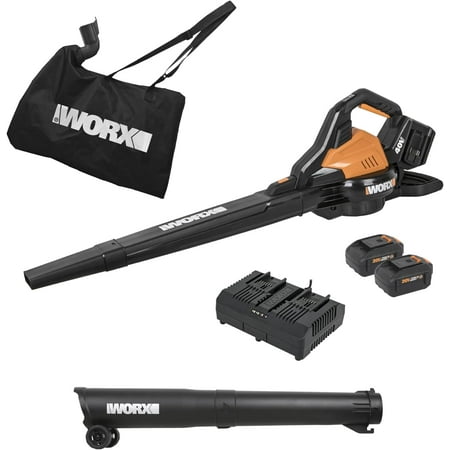 WORX - 40V 185 MPH 350 CFM Cordless Leaf Blower/Vac/Mulcher (2 x 4.0 Ah Batteries & 1 x Charger) - Black