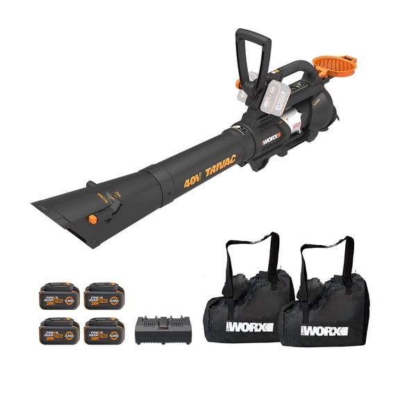 Worx WG588.1 TRIVAC 40V 3-in-1 Cordless Leaf Blower/Leaf Vacuum/Leaf Mulcher (Four Batteries & Charger Included)