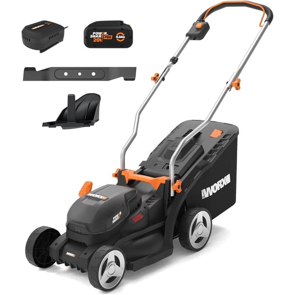 Worx WG733 20V 14" Cordless Push Lawn Mower with Brushless Motor (Battery & Charger Included)