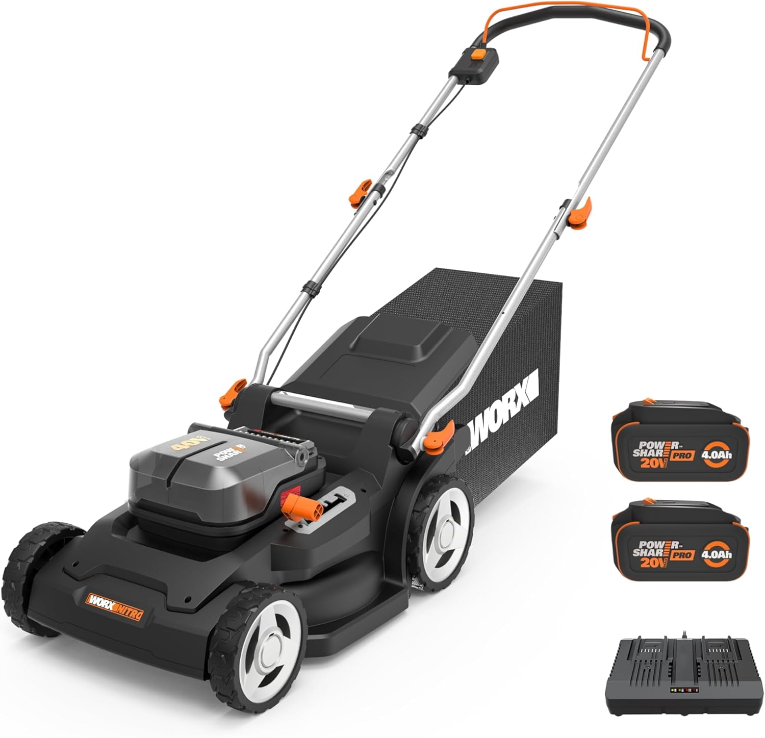 Worx WG745 40V 17'' Cordless Push Lawn Mower (2 Batteries & Charger Included)