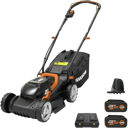 WORX - WG779 40V 14" Lawn Mower with Grass Collection Bag and Mulcher (2 x 4.0 Ah Batteries and 1 x Charger) - Black