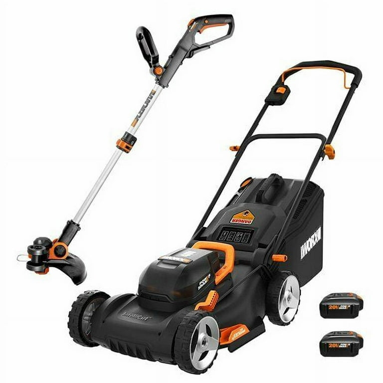 Worx WG911 40V Power Share Lawn Mower and 20V Grass Trimmer Combo Kit Battery and Charger Included