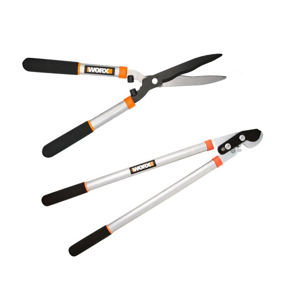 Worx WO7109 2-Piece Garden Tools Set with 21.5 Bypass Lopper and 9" Steel Blade Hedge Shears
