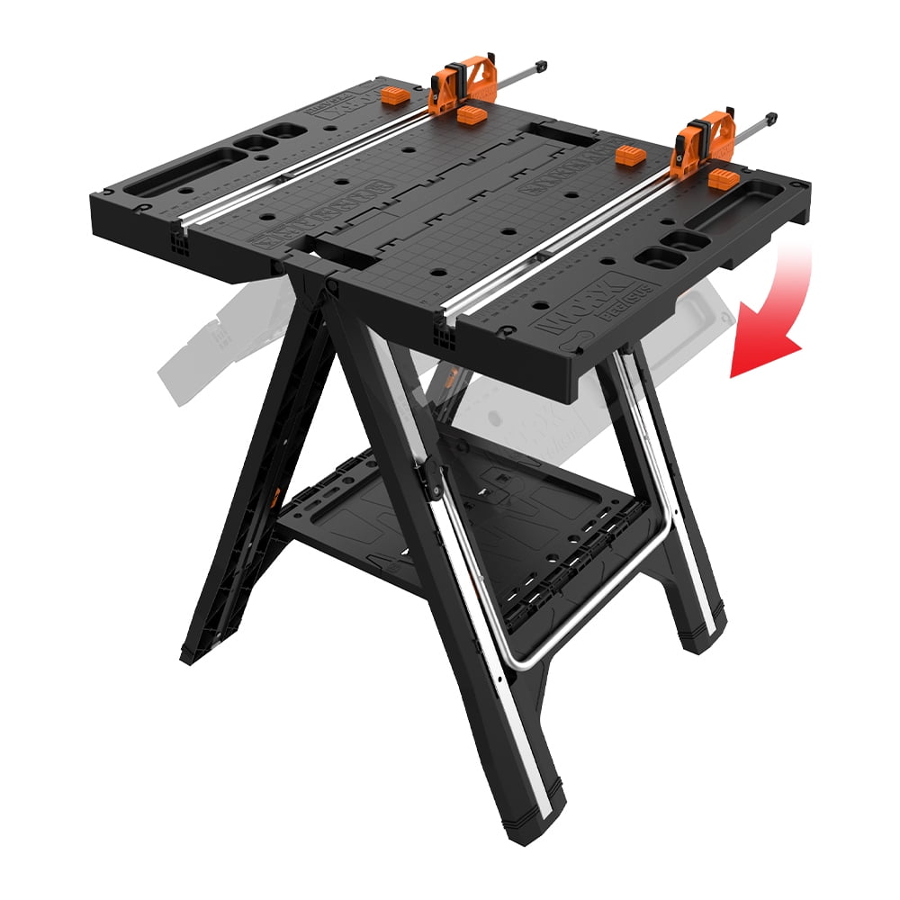 Worx Pegasus Black and Orange Folding Workbench with Clamps